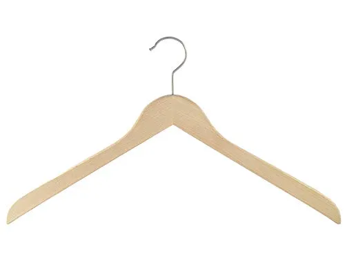 Holzbügel für Oberteile, Blusenbügel, flach, 55 cm, Natur, XXL, 5 Stück