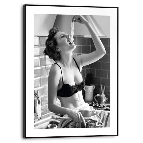 REINDERS Gerahmtes Bild, Pasta Lady, Küche, Bilder, Wanddeko, Room Decor, MDF, Schwarz-Weiß, 40x30cm