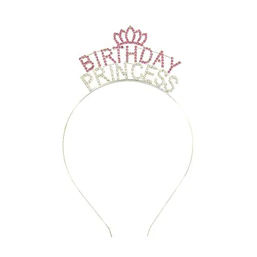Oblique Unique® Haarreifen Birthday Princess mit Diamanten und Krone Haarreif für Geburtstag Mädchen Damen Frauen in Silber Pink aus Metall