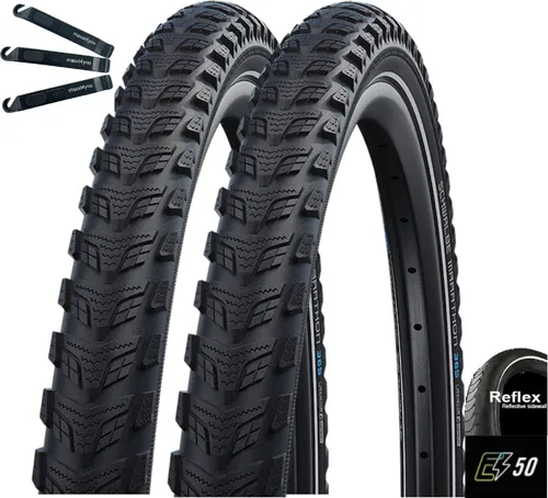 Schwalbe Marathon 365 2 x GreenGuard E-50 Fahrradreifen Schwarz mit Reflex 47-622 (28 x 1,75) inkl. maxxi4you Reifenheber