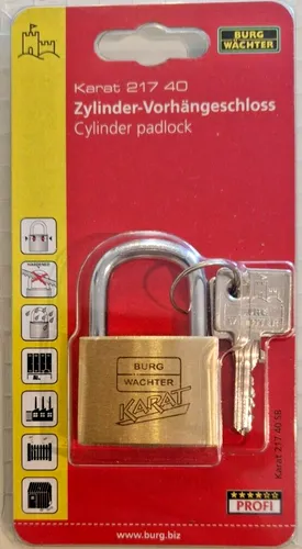 Vorhängeschloss Karat Burg-Wächter 40mm Messing Profi Vorhangschloss 2 Schlüssel