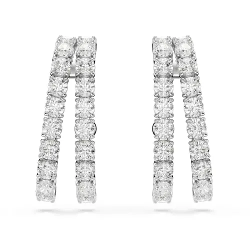 Swarovski Matrix Ohrspangen, Rundschliff, Weiß, Rhodiniert, Einheitsgröße - Ohrringe für Damen mit strahlenden Swarovski Zirconia im Rundschliff, die Eleganz und Stil perfekt unterstreichen.