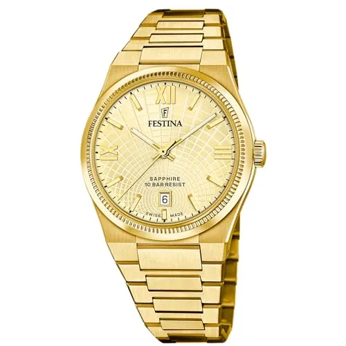 Festina F20057/2 Herrenuhr Edelstahl Gold - Elegante Herrenuhr aus Edelstahl mit goldfarbenem Ziffernblatt, Saphirglas und 10 ATM Wasserdichtigkeit - ideal für stilbewusste Männer.