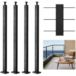 VEVOR Kabelgeländerpfosten 4er-Pack - Gartenzäune - Robuste Edelstahlpfosten mit 10 Löchern, ideal für einfache Installation und hohen Schutz, passend für Abstände bis 4 Fuß/122 cm.
