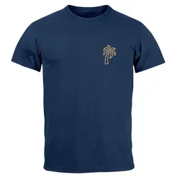 Neverless Print-Shirt Herren T-Shirt Palme Logo Print Sommer Badge Emblem Minimal Line Art mit Print blau|gelb 3XL