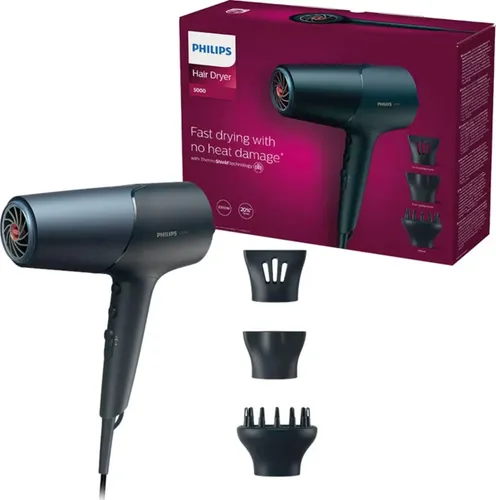 Philips Haartrockner Series 5000 BHD512/20 - Ionen-Haartrockner 2300 Watt - Haartrockner mit Ionenfunktion für gesundes, glänzendes Haar und ThermoShield Technologie für optimalen Hitzeschutz. Schnelles Trocknen dank 2300 Watt Leistung, inkl. Diffusor und zwei Stylingdüsen.