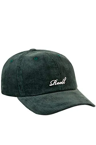 Reell Single Script Cap Dark Green Ribcord - Stylische 6-Panel Snapback mit Rinnengenähtem Rand und gesticktem Reell-Skript-Logo, ideal für jeden Anlass.