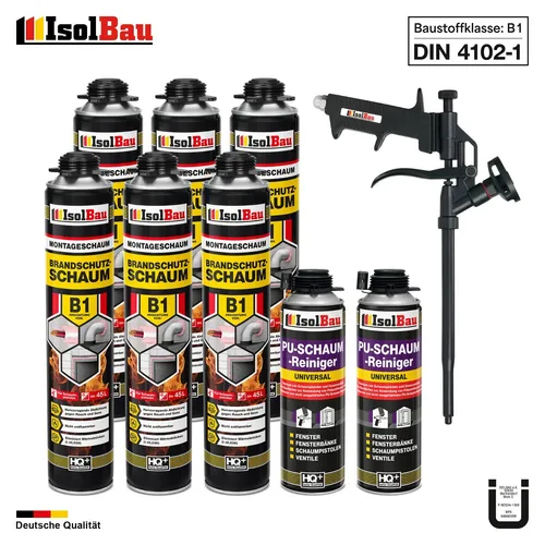 Brandschutzschaum B1 Bauschaum 6x 750ml 2x Reiniger Schaum Montageschaum Pistole