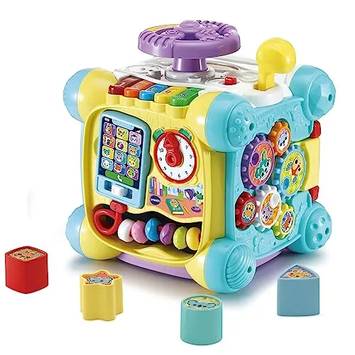 Vtech Baby Spielspaß-Entdeckerwürfel – Interaktiver Lernwürfel mit Musik und Formen - Musikalisches Spielzeug für Babys, fördert motorische Fähigkeiten und Sprachentwicklung durch interaktive Spielelemente und 5 gesungene Lieder.
