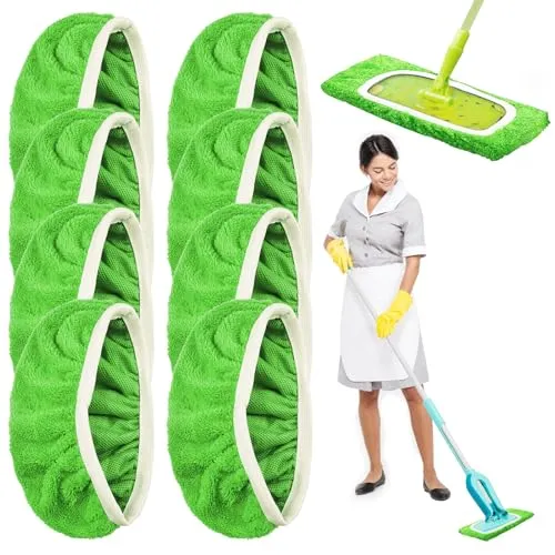 Baxcdyswe 8 StückTücher Wiederverwendbare für swiffer feuchte bodentücher, swiffer flachmopptuch, Waschbare Nachfüllpacks für Nass- und Trockengebrauch Waschbaren Mikrofaser Pads (Grün)