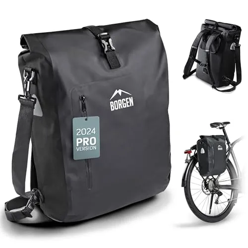 Borgen Fahrradtasche für Gepäckträger - 25 L, 100% Wasserdicht - Fahrradtaschen für Gepäckträger, vielseitig einsetzbar als Rucksack oder Umhängetasche, ideal für Pendeln und Outdoor, hält Ihre Ausrüstung bei jeder Tour trocken.