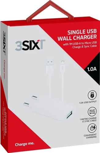 3SIXT 41312 Micro-USB Ladeset (5W) mit Single-USB Ladegerät und 1m Micro-USB