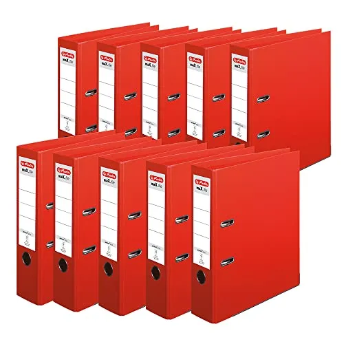 Herlitz Max.File Protect+ Ordner, 8 cm, Rot - 10 Stück - Ordner in A4 mit robustem Voll-PP-Folienbezug, standfest und mit Kantenschutz. Ideal für eine ordentliche Ablage, FSC-zertifiziert. Perfekt für Büro und Zuhause.