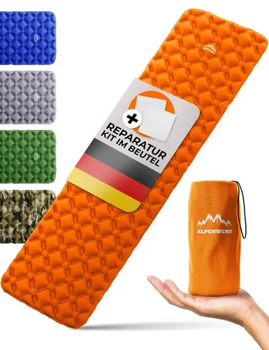 Alpenwert Aufblasbare Isomatte für Outdoor Camping - Leichte Schlafmatte mit kleinem Packmaß, isolierend und wasserabweisend. Ideal für Wanderer und Camper, inklusive GRATIS Reparatur Kit.