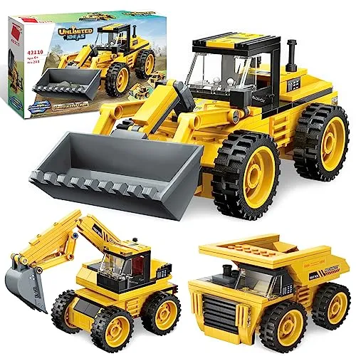 QLT QIAOLETONG LKW Creator 3 in 1 Bausteine Klemmbausteine City Bulldozer Muldenkipper Bagger Baustelle LKW Spielzeug Geschenk (203PCS)