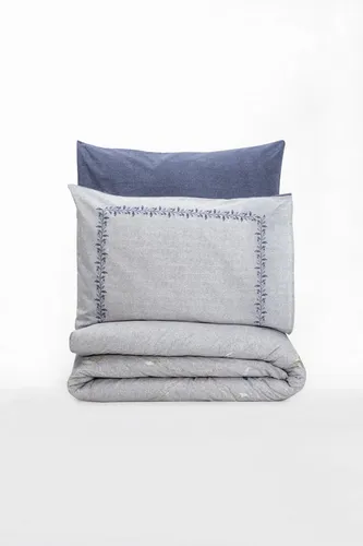 Ranforce Einzelbettbezug Set in Dunkelblau Hellgrau