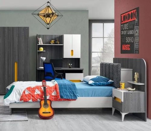 Komplett Jugendzimmer Set - Kinderbett, Kleiderschrank & Kommode in Grau - Hochwertiges 3-teiliges Set für das moderne Jugendzimmer: Kinderbett, Kleiderschrank und Kommode. Ideal für Jungen und Mädchen, bietet viel Stauraum und eine stilvolle Einrichtung.