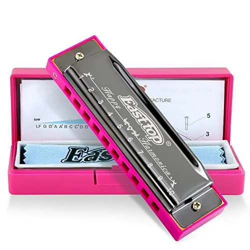 East Top Blues Mundharmonika, diatonische 10 Löcher C-Taste Happy Mundharmonika für Anfänger, Kinder, Kinder, Studenten, Geschenk, mit Tragetasche aus Kunststoff, sauberem Tuch und Handbuch PKGE