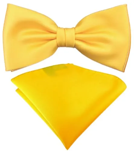 TigerTie schöne Satin Fliege + Einstecktuch in gelb sonnengelb Uni einfarbig + Geschenkbox