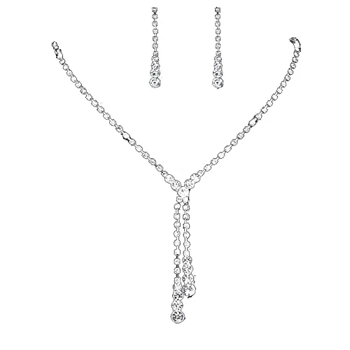 Wedity Braut Hochzeit Kristall Halskette Ohrringe Set Silber Braut Choker Halsketten Anhänger Schmuck für Frauen und Mädchen