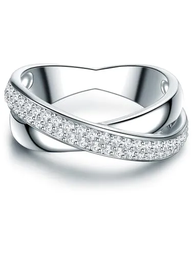 Trilani Damen Silberring in Wickeloptik - Ringe für Damen, aus 925/- Sterling Silber mit funkelnden Zirkonia im Brillantschliff – ideal als Geschenk in einer eleganten Schmuckbox.