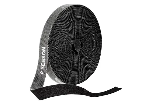 SEBSON Kabelbinder Kabelbinder wiederverschließbar schwarz, 12mm x 15m Klettband Rolle