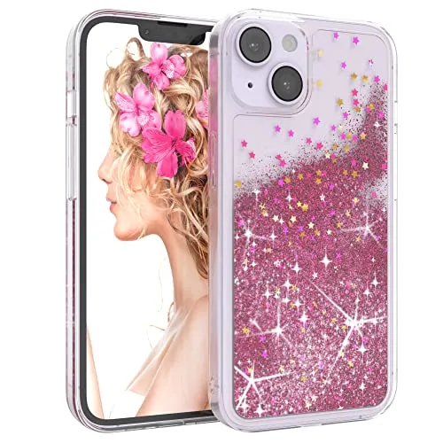 EAZY CASE Hülle kompatibel mit iPhone 14 Schutzhülle mit Flüssig-Glitzer, Handyhülle, Schutzhülle, Back Cover mit Glitter Flüssigkeit, TPU/Silikon, Transparent/Durchsichtig, Pink