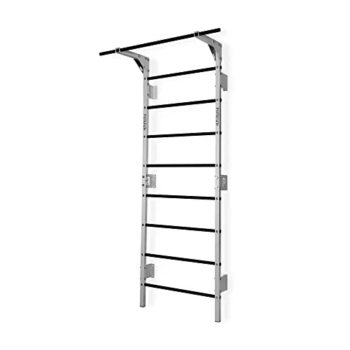 Sprossenwand mit Klimmzugstange Pull Up Bar Turngeräte Fitness Turnwand Klettergerüst bis 250kg Kletterwand Gym Sportgerät für Erwachsene Heim Turnhalle (Weiß-Schwarz - mit Klimmzugstange)