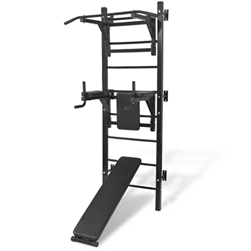 vidaXL Fitness Kraftturm mit Dip-Station und Klimmzugstange - Multifunktionales Heimtrainingssystem mit höhenverstellbarer Dip-Station, Klimmzugstange und Sit-Up-Bank für vielfältige Übungen und hohen Komfort dank dick gepolsterter Polsterung.