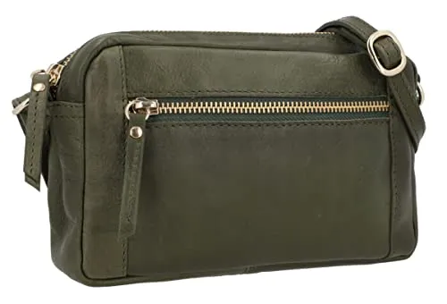 Gusti Leder Umhängetasche Dominic - grün/rot 12.5 cm x 19 cm - Handtaschen aus hochwertigem Anilinleder mit Reißverschluss und verstellbarem Schulterriemen, ideal für den Alltag und stylische Aufbewahrung.