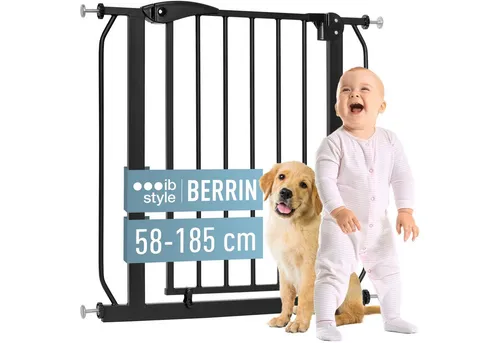 ib style Treppenschutzgitter Berrin - Sicheres Türschutzgitter für Babys, ohne Bohren, schmal und schwarz, Breite: 58-66 cm - Einfache Montage ohne Bohren! Das Türschutzgitter lässt sich schnell und sicher anbringen, ideal für Haushalte mit kleinen Kindern. Kindgerechte Materialien und geprüfte Sicherheit nach EU-Standards garantieren optimalen Schutz.