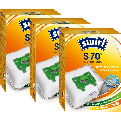 SWIRL Staubsaugerbeutel S 70 EcoPor® für Siemens Bosch – 12 Stück - Hochwertige Staubsaugerbeutel für effiziente Reinigung. Kompatibel mit Bosch und Siemens, sorgt für optimale Staubaufnahme und einfache Handhabung.