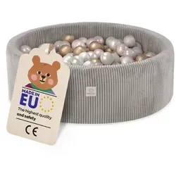 Bällebad Baby Beige Cord von Misioo 90x30 mit 200 Bällen - Bequemes und waschbares Bällebad für Kinder, ideal für Spiel und Spaß, fördert die motorischen Fähigkeiten und die Kreativität.