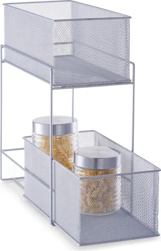 Zeller Etagenregal mit 2 Körben, grau - Küchenregal mit 2 leicht entnehmbaren Körben, ideal für zusätzlichen Stauraum in jedem Raum ohne Montageaufwand.