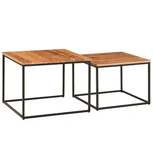 Wohnling Beistelltisch WL6.364, 2er Set aus Akazien-Massivholz - Moderne Couchtische, handgefertigt aus Akazien-Massivholz, mit stabilem Metallgestell und einzigartiger Holzmaserung für ein stilvolles Wohnambiente.