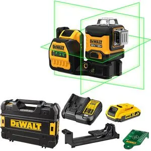 DeWalt Kreuzlinienlaser DCE089D1G18-QW, 3 x 360°, selbstnivellierend - Messgeräte – Selbstnivellierender Laser mit 3x 360°-Linien für präzise horizontale und vertikale Nivellierarbeiten. Grüne Laserlinien bieten vierfache Sichtbarkeit, ideal für anspruchsvolle Projekte.