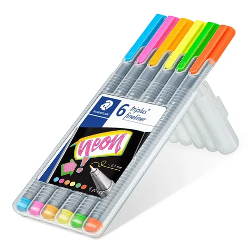 STAEDTLER 334 SB6CS3 Fineliner triplus - Ergonomische Dreikantform, Set Neon mit 6 brillanten Farben, ideal für entspanntes Schreiben und Malen