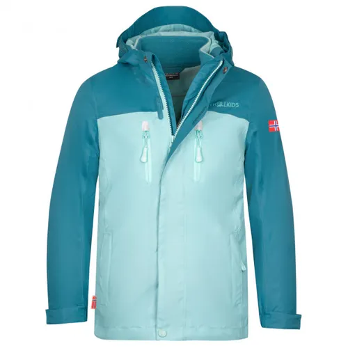Trollkids Girls Bryggen 3in1 Jacket 116, Teal/Aqua - Funktionsjacken: Wasserdicht, winddicht und atmungsaktiv mit 3in1-System und herausnehmbarer Innenjacke für vielseitigen Einsatz.