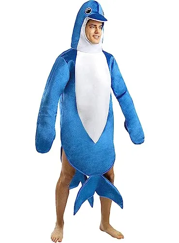 Funidelia Delfin Kostüm für Erwachsene – Lustiges Tierkostüm in Blau - Einheitsgröße für Herren und Damen, aus 100% Polyester. Ideal für Karneval, Halloween und Partys. Verkleide dich originell und habe Spaß auf deiner nächsten Dschungelparty!