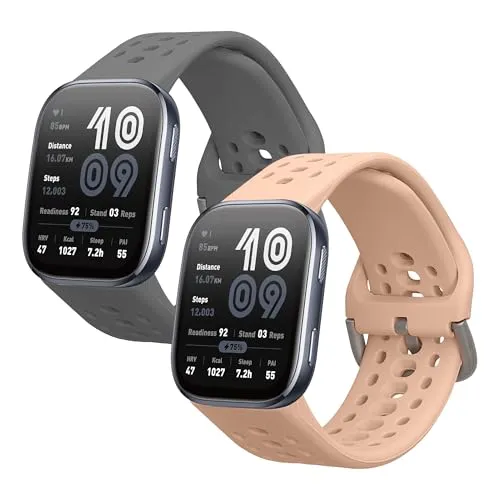 kwmobile 2x Uhrenarmband für Amazfit Bip 6 Armband - Fitnesstracker Band Set aus TPU Silikon - Ersatzarmband Smartwatch - Dunkelgrau Altrosa