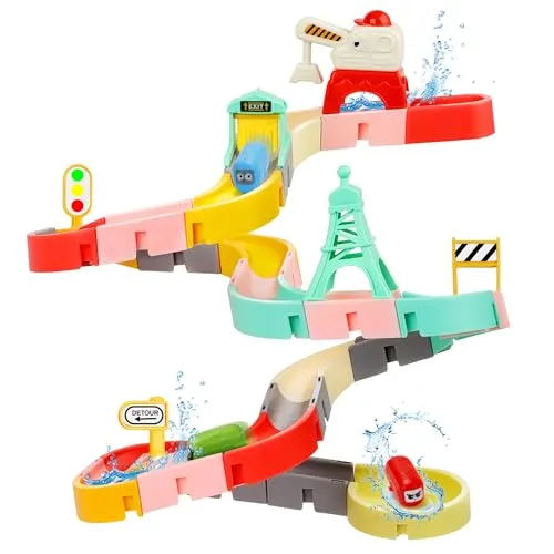 Badespielzeug ab 2 3 4 5 6 Jahre, 47 STK DIY Kugelbahn Badewannenspielzeug | Wasserspielzeug Kinder, Badewannen Spielzeug mit Saugnäpfen