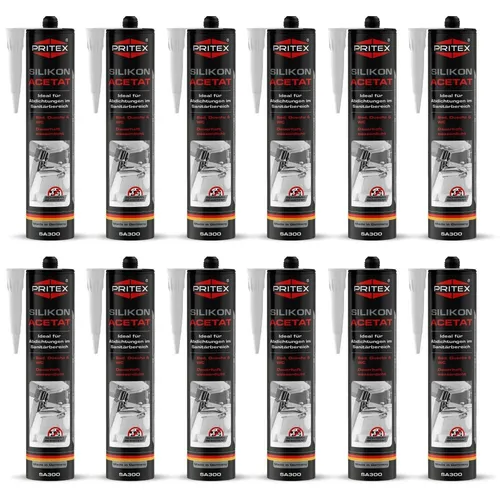 Silikon Sanitär Transparent 12 x 300 ml Acetat für Bad, Dusche und WC Dichtstoff