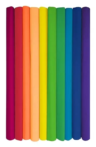 Interdruk Krepppapierrollen für Kinder, DIY und Dekorationen, 10 Rollen (50 cm x 200 cm, 28 g/m²), 10 Regenbogenfarben sortiert
