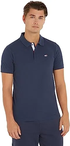 Tommy Jeans Herren Tjm Slim Placket Kurzarm Poloshirt, Blau - Poloshirt für Herren aus 100% Baumwolle, bietet zeitlosen Stil und hohen Tragekomfort – perfekt für Büro und Freizeit.