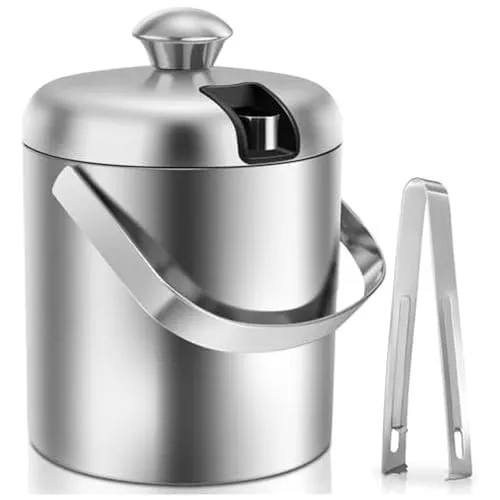 Sailnovo Eiskübel mit Deckel, Zange – Edelstahl hält Eis länger gefroren – ideal für Cocktailbar, Partys, Kühlen von Wein, Champagner – 2 l (Edelstahl)