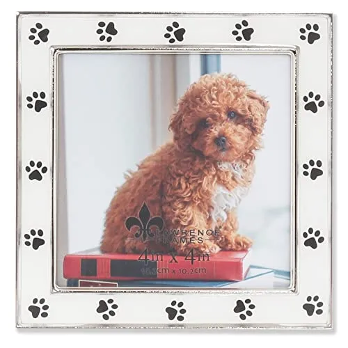 Lawrence Frames Bilderrahmen aus silberfarbenem Metall und weißer Emaille, Pfotenabdruck-Design, 10 x 10 cm