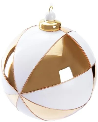 BRUBAKER Premium Weihnachtskugel mit Gold-Weiß Muster - 10 cm Baumkugel aus Glas - Hergestellt in Handarbeit - Christbaumschmuck Anhänger - Weihnachtsdeko Christbaumkugel