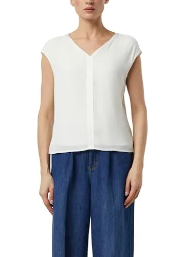 Blusenshirt COMMA Damen Gr. 40 in Ecru - Elegantes Damen-Blusenshirt in Ecru mit V-Ausschnitt. Der hüftbedeckende Schnitt und die pflegeleichte Webstoff-Qualität sorgen für vielseitige Kombinationsmöglichkeiten.