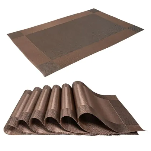 Intirilife 6X Platzset aus PVC in Braun - 45 x 30 cm - Tischset Tischmatte Untersetzer abwischbar hitzebeständig für Küche Esstisch