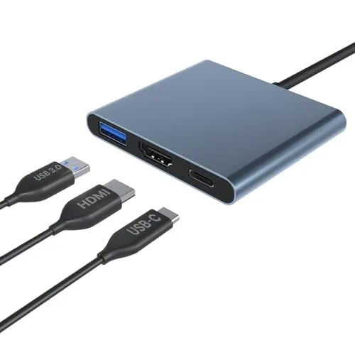 MMOBIEL HDMI Typ C HUB Adapter - Adapter USB 3.1/3.0 Ladeanschluss Konverter Kompatibel mit MacBook Pro, iPhone 16/15, Samsung Galaxy S24/S23/S22/S21 - Grau Aluminium